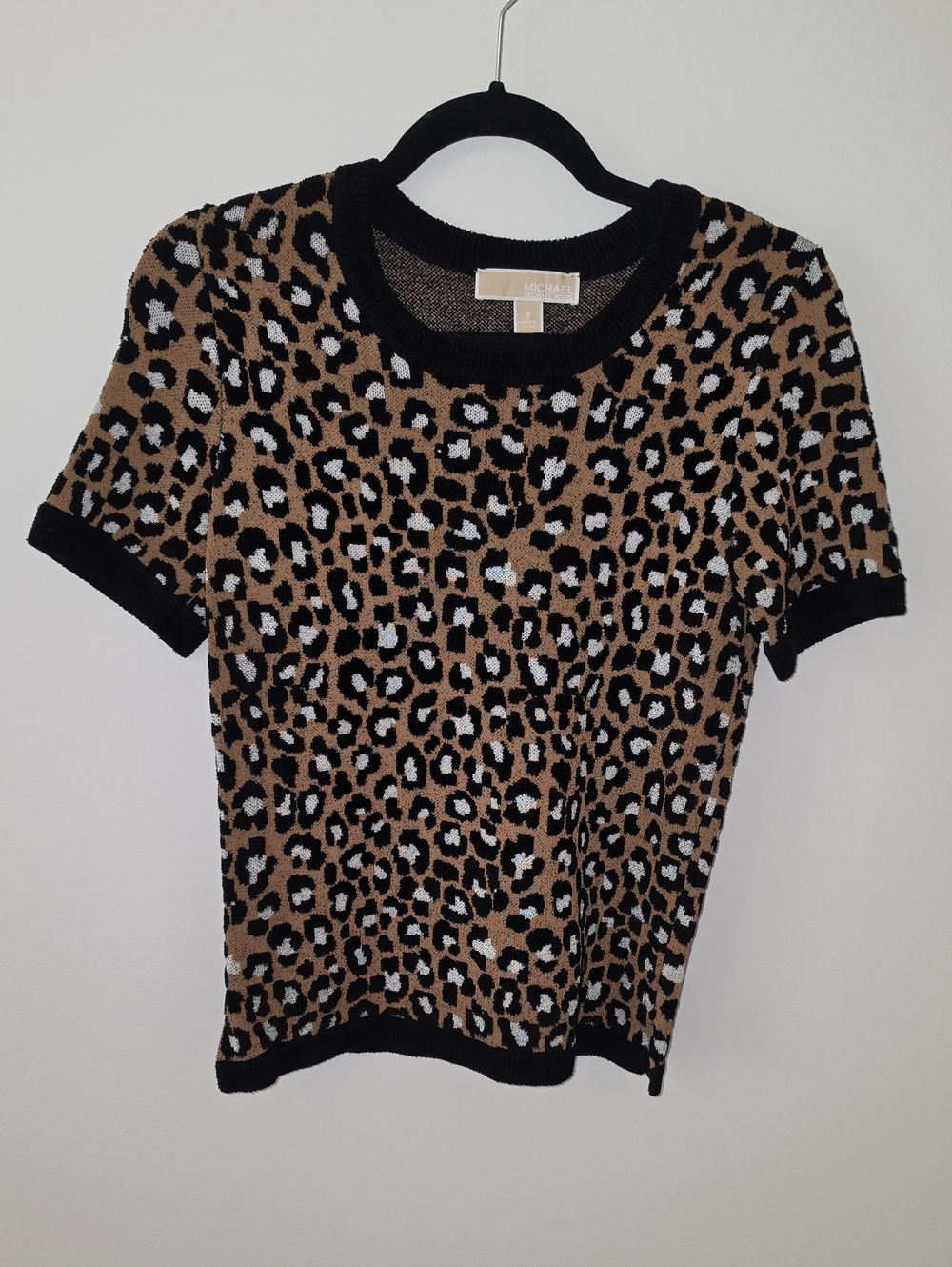 Michael Kors Leopard Print Short Sleeve Top - Brown, Black, White
